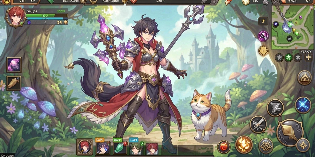 Screenshot menunjukkan sistem upgrade karakter yang mendalam.